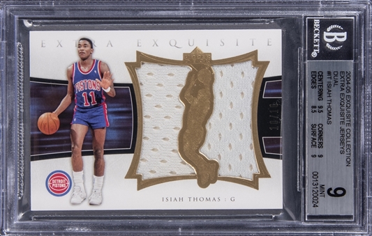 2004-05 UD "Exquisite Collection" Extra Exquisite Jerseys Dual #IT Isiah Thomas Dual Jersey Card (#10/10) - BGS MINT 9